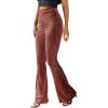 imageFloerns Womens Velvet Elastic Waist Flare Leg Palazzo Long Pants TrousersRedwood