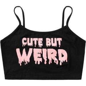 imageFloerns Womens Plus Size Graphic Print Spaghetti Strap Crop Cami Tank TopBlack
