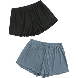 imageFloerns Womens Plus Size Solid Pajama Shorts 2 Pack Soft Lounge Sleep ShortsBlack Blue