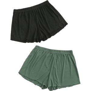 imageFloerns Womens Plus Size Solid Pajama Shorts 2 Pack Soft Lounge Sleep ShortsBlack Dark Green