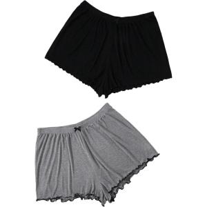 imageFloerns Womens Plus Size Solid Pajama Shorts 2 Pack Soft Lounge Sleep ShortsBlack Grey Plain