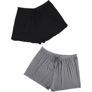 imageFloerns Womens Plus Size Solid Pajama Shorts 2 Pack Soft Lounge Sleep ShortsBlack Grey Solid