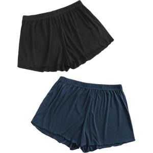 imageFloerns Womens Plus Size Solid Pajama Shorts 2 Pack Soft Lounge Sleep ShortsBlack Navy Blue