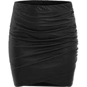 imageFloerns Womens Plus Size Stretchy Faux Leather Ruched Bodycon Mini SkirtBlack