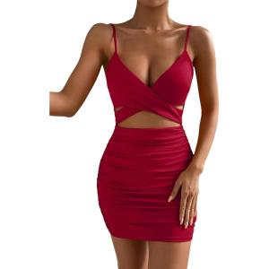 imageFloerns Womens Twist Front Ruched Sleeveless Bodycon Mini DressBurgundy Plain