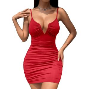 imageFloerns Womens Twist Front Ruched Sleeveless Bodycon Mini DressRed Pure