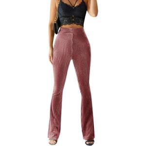 imageFloerns Womens Velvet Elastic Waist Flare Leg Palazzo Long Pants TrousersDusty Pink