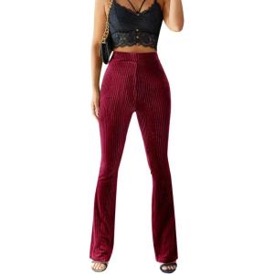 imageFloerns Womens Velvet Elastic Waist Flare Leg Palazzo Long Pants TrousersMaroon