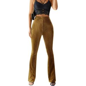imageFloerns Womens Velvet Elastic Waist Flare Leg Palazzo Long Pants TrousersYellow