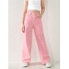 imageFloerns Girls High Waisted Straight Leg Jeans Denim Long Pants with PocketPink