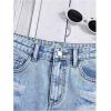 imageFloerns Girls Ripped Raw Trim Shorts High Waist Straight Leg Denim ShortsLight Blue Solid