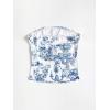imageFloerns Womens Casual Strapless Bandeau Graphic Print Bow Front Corp Tube TopBlue and White