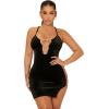 imageFloerns Womens Chain Cut Out Sleeveless Velvet Bodycon Party Mini DressBlack