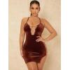 imageFloerns Womens Chain Cut Out Sleeveless Velvet Bodycon Party Mini DressChocolate Brown
