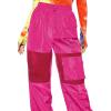 imageFloerns Womens High Waisted Sporty Drawstring Contrast Mesh Cargo PantsHot Pink