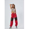 imageFloerns Womens High Waisted Sporty Drawstring Contrast Mesh Cargo PantsRed and Black