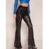 imageFloerns Womens Sequin High Waist Flare Leg Pants Bell Bottom Club TrousersBlack Mesh