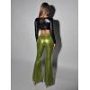 imageFloerns Womens Sequin High Waist Flare Leg Pants Bell Bottom Club TrousersLime Green