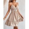 imageFloerns Womens Solid Sleeveless Ruffle Hem Shirred Boho Cami Short DressKhaki Plain
