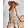 imageFloerns Womens Solid Sleeveless Ruffle Hem Shirred Boho Cami Short DressKhaki Plain