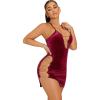 imageFloerns Womens Chain Cut Out Sleeveless Velvet Bodycon Party Mini DressWine Red