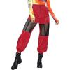 imageFloerns Womens High Waisted Sporty Drawstring Contrast Mesh Cargo PantsRed and Black