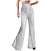 imageFloerns Womens Sequin High Waist Flare Leg Pants Bell Bottom Club TrousersSilver