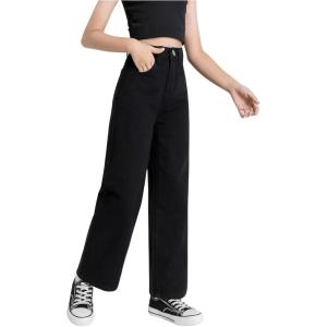 imageFloerns Girls High Waisted Straight Leg Jeans Denim Long Pants with PocketBlack