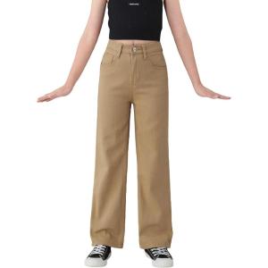 imageFloerns Girls High Waisted Straight Leg Jeans Denim Long Pants with PocketKhaki