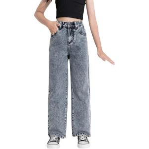 imageFloerns Girls High Waisted Straight Leg Jeans Denim Long Pants with PocketLight Grey