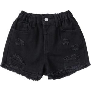 imageFloerns Girls Ripped Raw Trim Shorts High Waist Straight Leg Denim ShortsBlack