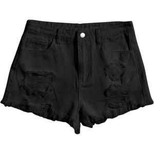 imageFloerns Girls Ripped Raw Trim Shorts High Waist Straight Leg Denim ShortsBlack Ink