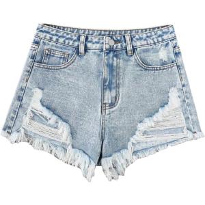 imageFloerns Girls Ripped Raw Trim Shorts High Waist Straight Leg Denim ShortsPale Blue