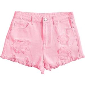 imageFloerns Girls Ripped Raw Trim Shorts High Waist Straight Leg Denim ShortsPink