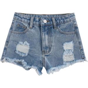 imageFloerns Girls Ripped Raw Trim Shorts High Waist Straight Leg Denim ShortsSky Blue