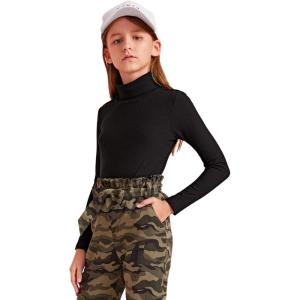 imageFloerns Girls Solid Turtle Neck Long Sleeve Rib Knit Shirt Tee TopBlack