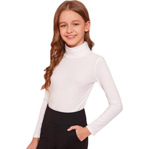 imageFloerns Girls Solid Turtle Neck Long Sleeve Rib Knit Shirt Tee TopWhite