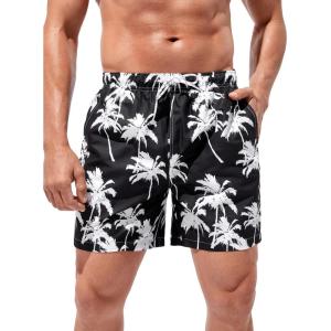 imageFloerns Mens Boho Swim Trunks Graphic Print Drawstring Waist Shorts Bathing SuitA Black and White