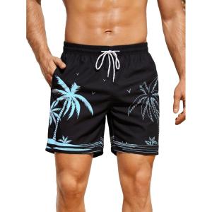 imageFloerns Mens Boho Swim Trunks Graphic Print Drawstring Waist Shorts Bathing SuitBlack Blue Tree