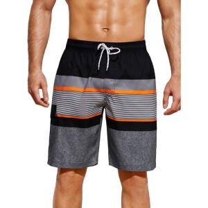 imageFloerns Mens Boho Swim Trunks Graphic Print Drawstring Waist Shorts Bathing SuitBlack Orange Striped