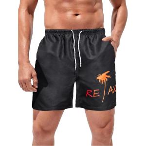 imageFloerns Mens Boho Swim Trunks Graphic Print Drawstring Waist Shorts Bathing SuitBlack Orange Tree