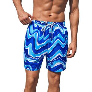 imageFloerns Mens Boho Swim Trunks Graphic Print Drawstring Waist Shorts Bathing SuitBlue Striped