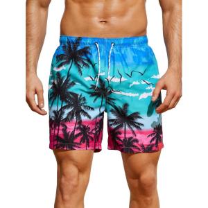 imageFloerns Mens Boho Swim Trunks Graphic Print Drawstring Waist Shorts Bathing SuitBlue Tree