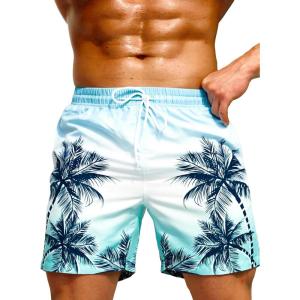 imageFloerns Mens Boho Swim Trunks Graphic Print Drawstring Waist Shorts Bathing SuitBlue White Tree