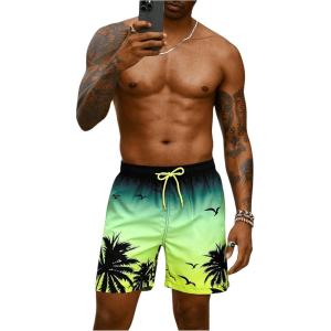 imageFloerns Mens Boho Swim Trunks Graphic Print Drawstring Waist Shorts Bathing SuitGreen Tree