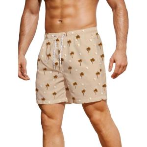 imageFloerns Mens Boho Swim Trunks Graphic Print Drawstring Waist Shorts Bathing SuitKhaki Tree