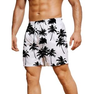 imageFloerns Mens Boho Swim Trunks Graphic Print Drawstring Waist Shorts Bathing SuitWhite Tropical