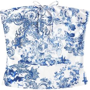imageFloerns Womens Casual Strapless Bandeau Graphic Print Bow Front Corp Tube TopBlue and White