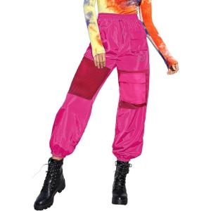 imageFloerns Womens High Waisted Sporty Drawstring Contrast Mesh Cargo PantsHot Pink