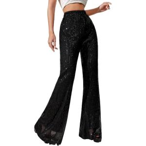 imageFloerns Womens Sequin High Waist Flare Leg Pants Bell Bottom Club TrousersA Black